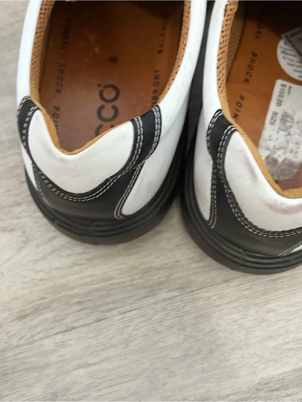 ECCO Golf Shoes White Black Leather Spikes Men's Size 46 - 12 -  12.5 Preppy